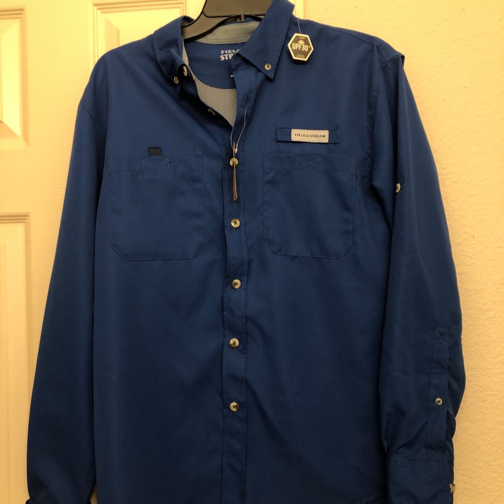 Mens Field and Stream Latitude UPF 30 Long Sleeve button shirt Blue Sz Small NWT